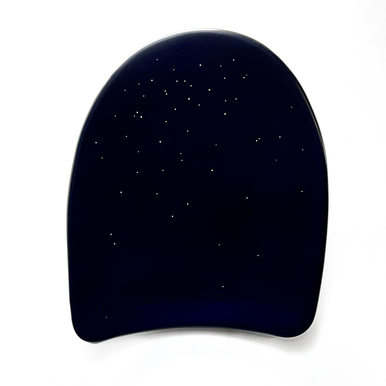 Fiat Lux, hand formed steel, paint, ambient light, 34 x 29 x 3”